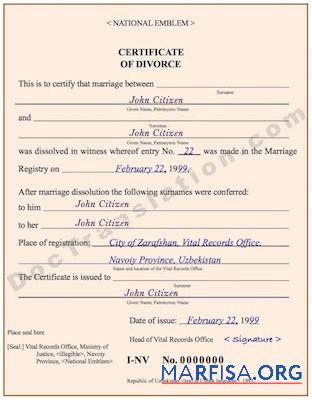 Downloadable Uzbekistan Vital records office divorce certificate real example